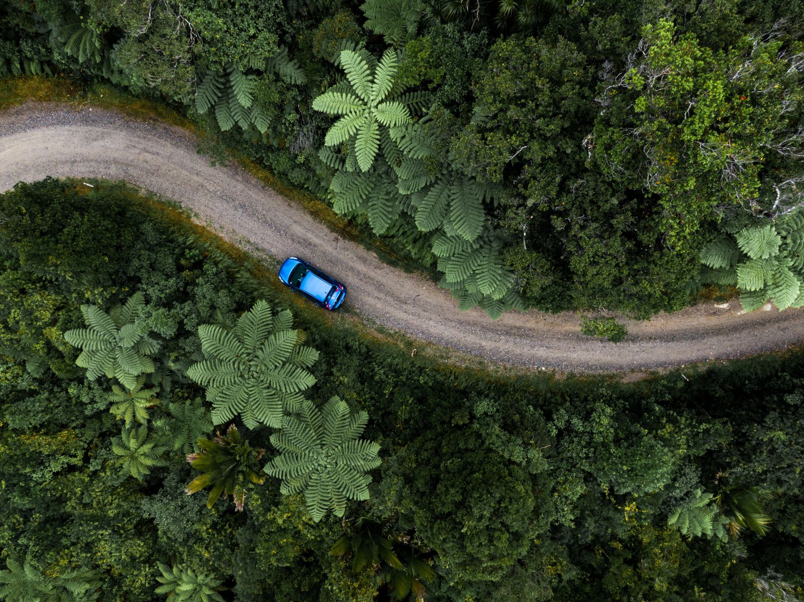 Estrada de terra com um carro